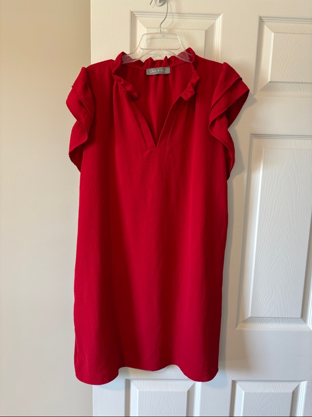 Red Ruffle Sleeve Mini Dress
